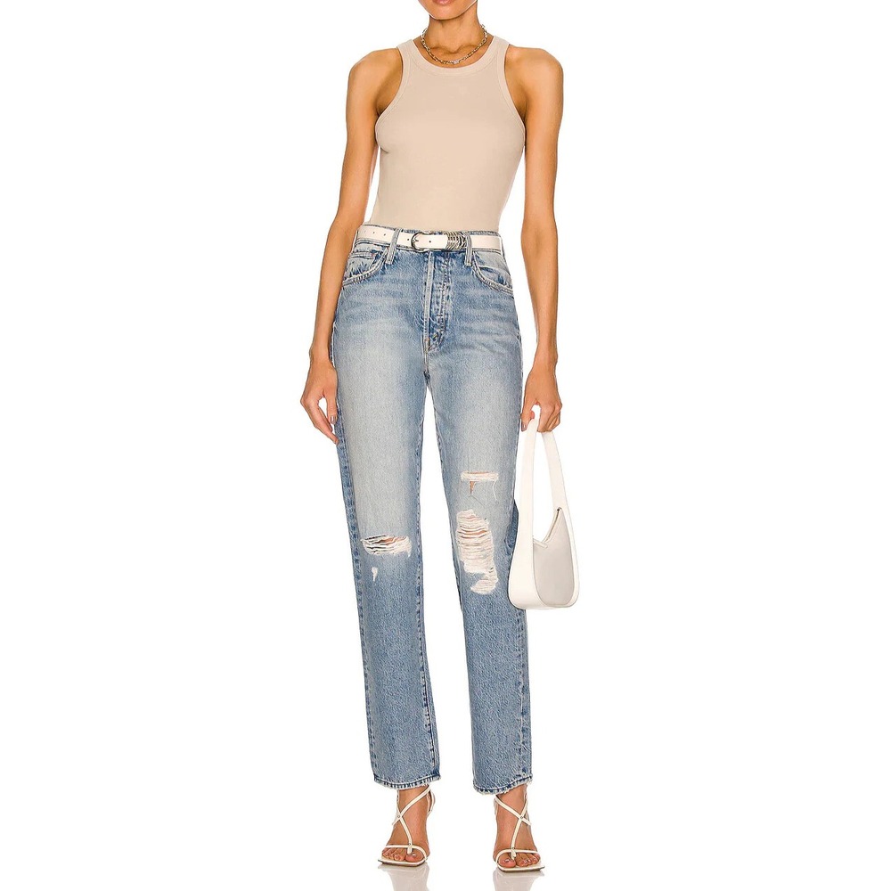 MOTHER Huffy Skimp High Rise Straight Distressed Jeans Hotter On Other Side - Picture 1 of 9
